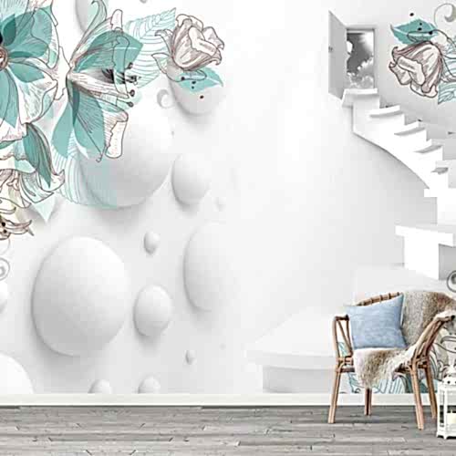 3D Merdiven ve Çiçek Desenli Duvar Kağıdı Modern Poster Tasarımları