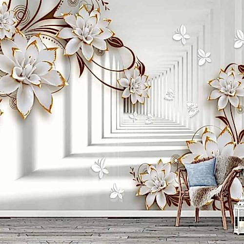 3D Çiçek Desenli Duvar Kağıdı – Zarif ve Derinlik Hissi Veren Lale Tasarımı Poster