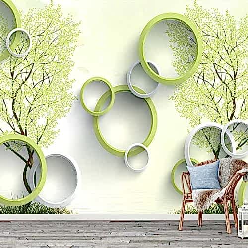 3D Yeşil Doğa ve Halkalar Duvar Kağıdı Modern Poster Tasarımları